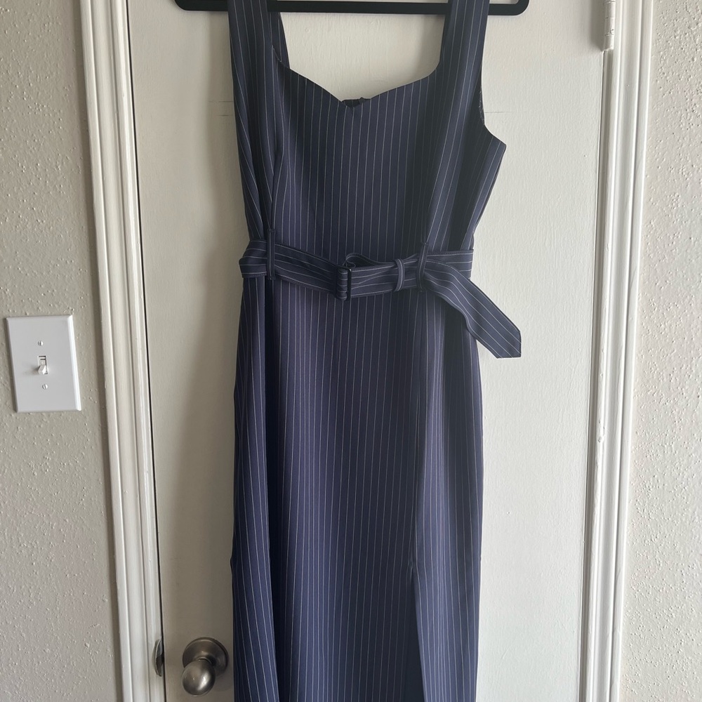 Elegant Navy Pinstripe Dress